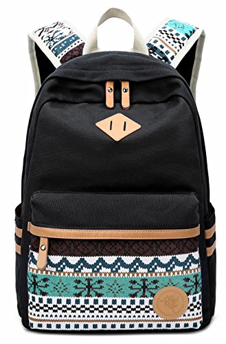 Preisvergleich Produktbild DoubleMay Fashion Mädchen Schulrucksack Damen Canvas Rucksack Teenager Baumwollstoff Schultasche Daypacks für Universität Outdoor Freizeit QXT-8864, (Schwarz)