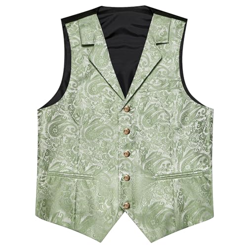 Image of Barry.Wang Mens Silk Lapel /Shawl Collar Vest Tie Sleeve Holder Set Formal /Casual Paisley Vests Wedding Tuxedo Waistcoat