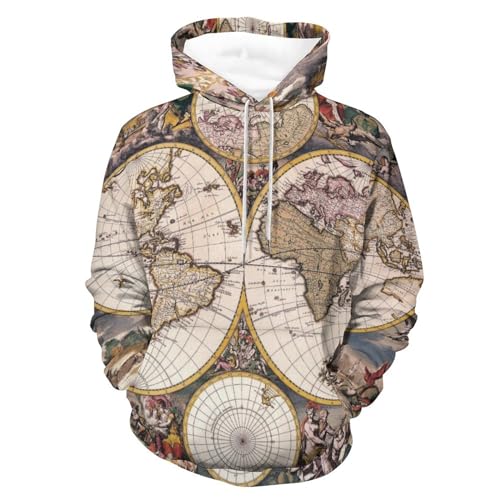 Sweat à capuche manche longue motif monde pour homme et femme adepte de mode casual