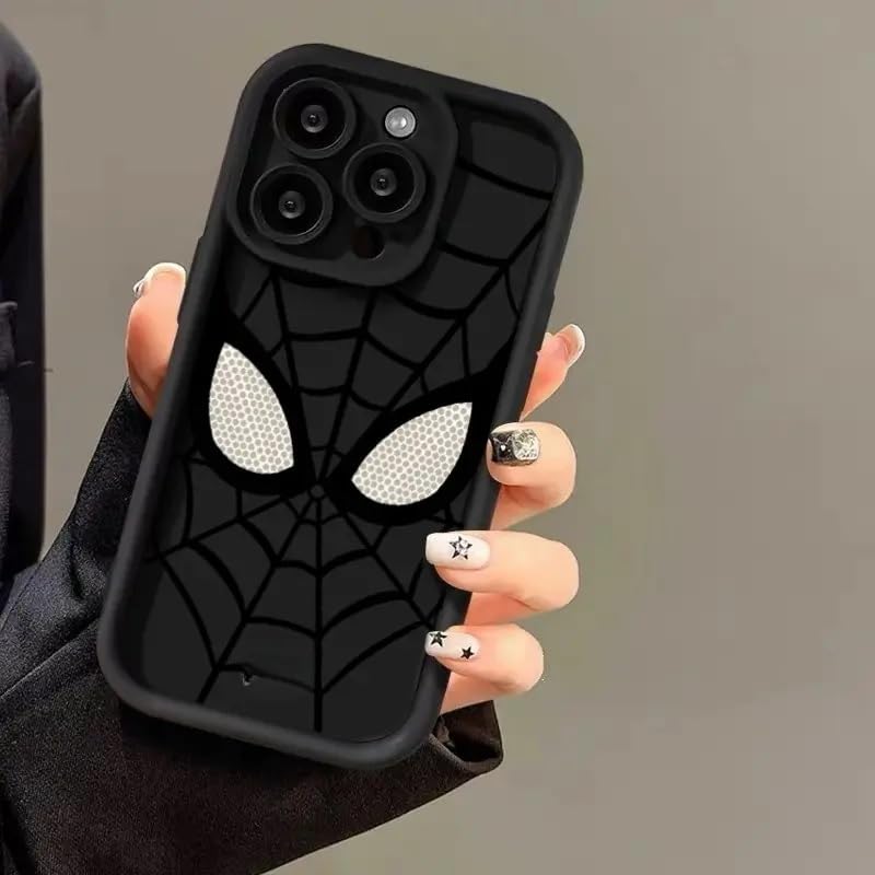 Image of COVERLY Cartoon Back Case Cover Compatible for iPhone 12 Pro | Hot 3D Spidey Face Mask Super Hero | 360 Camera Protection | Spider Cute Cool Fun Soft Liquid Silicone Phone Case Cover (TPU | Black)