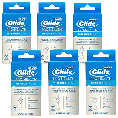 Glide Threader Floss, 30Count Boxes of SingleUse Packets (Pack of 6