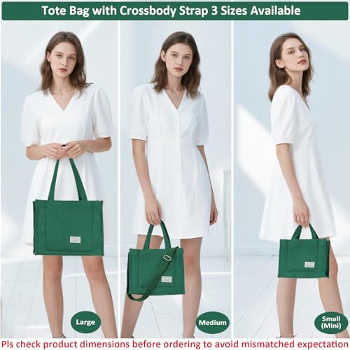 Image of UERRUAM Tote Bag for Women with Compartments,Corduroy Tote for Work Travel College Book Bag Women Purse Handbag Crossbody Bag