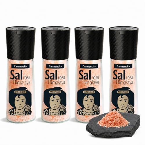 Sal Rosa del Himalaya, Formato molinillo gigante, Apta para realzar todos tus platos y brindar un toque gourmet, sazonar carnes, pescados y verduras, Sin Gluten, Contiene 4 unidades de 103 g