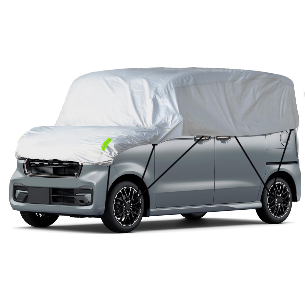LINFEN 車カバー ハーフ ボディカバー カーカバー 落ち葉 鳥フン対策 裏側起毛素材で、スパンレース綿 防水防塵日焼け防止 四季対応 (軽自動車用-QZ(450cm))