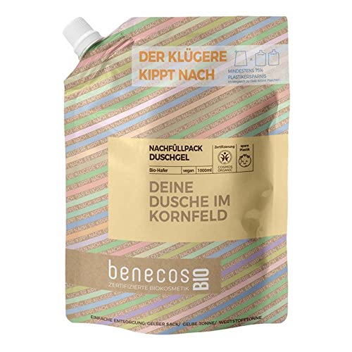 benecos BIO – Recambio de gel de ducha orgánico avena – Tu ducha en el campo del grano – vegano – Plástico reciclado