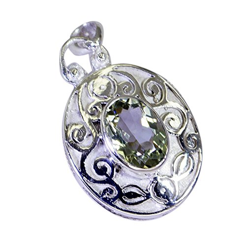 Pendentif en améthyste verte et argent massif style vintage fait main