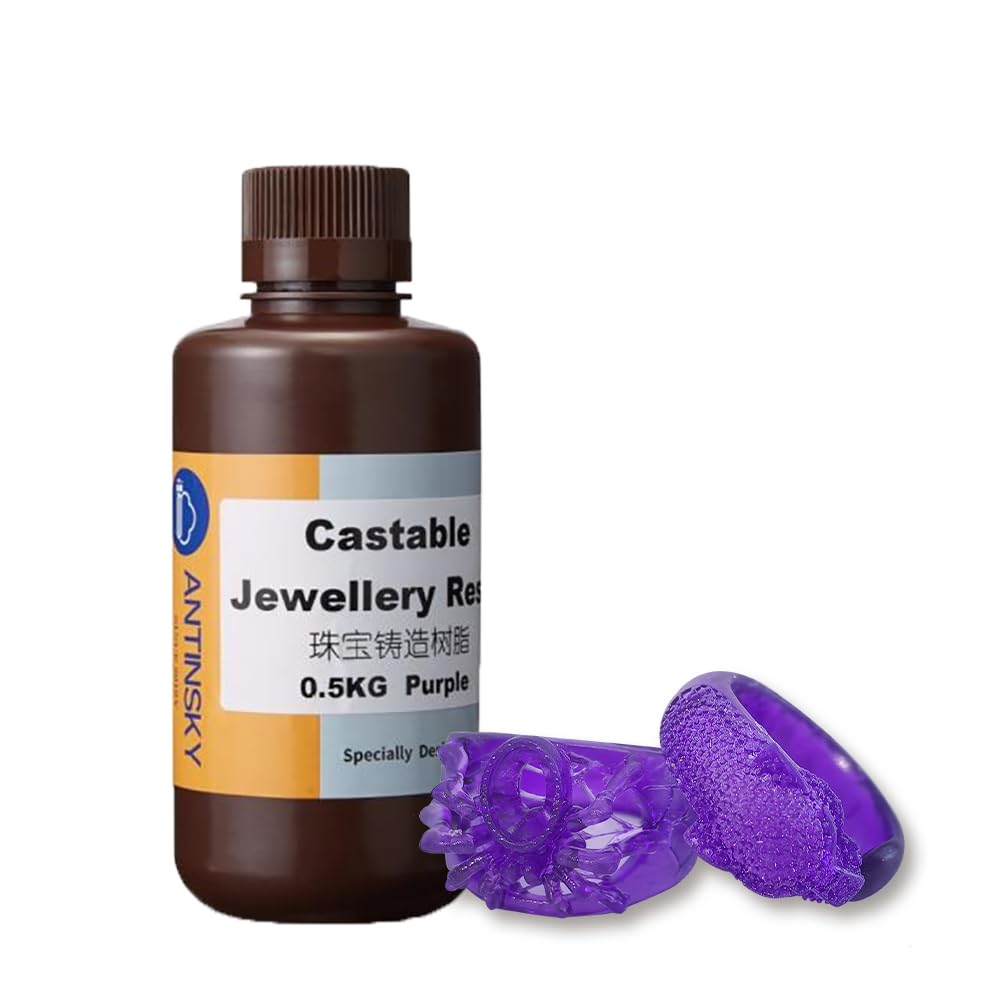 Antinsky Resina moldeable para joyería para DLP LCD Curado UV Resina de 405 nm Impresora 3D Alta cera 75% Fácil de imprimir Usar y quemar Alta resolución Fabricación de joyas Púrpura 500G