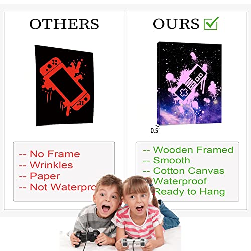 Phopago Video Game Wall Art-Galaxy Colorful Framed Wall Decor, Boy's Room Gamer Room Decor (8''X10''X4Pcs) #TOP5