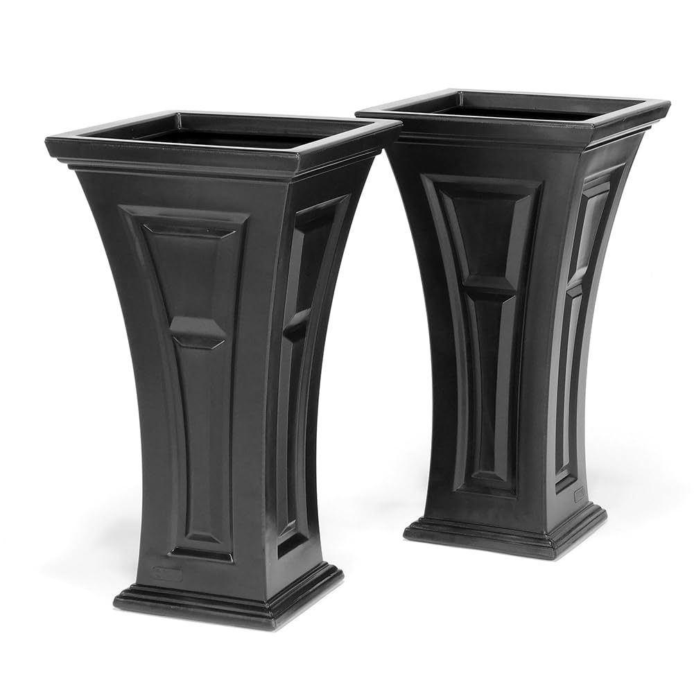 FCMP Outdoor Heritage Selbstbewässernder Pflanzkübel (2er-Pack) – Set mit 2 großen Pflanzgefäßen für Veranda, Terrasse, Outdoor/Indoor (HP3000-BLK-2), Schwarz (72,4 cm hoch)