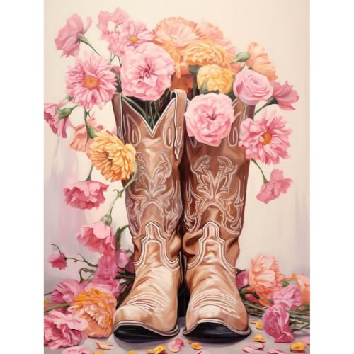 Paint by Numbers for Adults Cowboy Boots - Flower Paint by Number on Canvas
