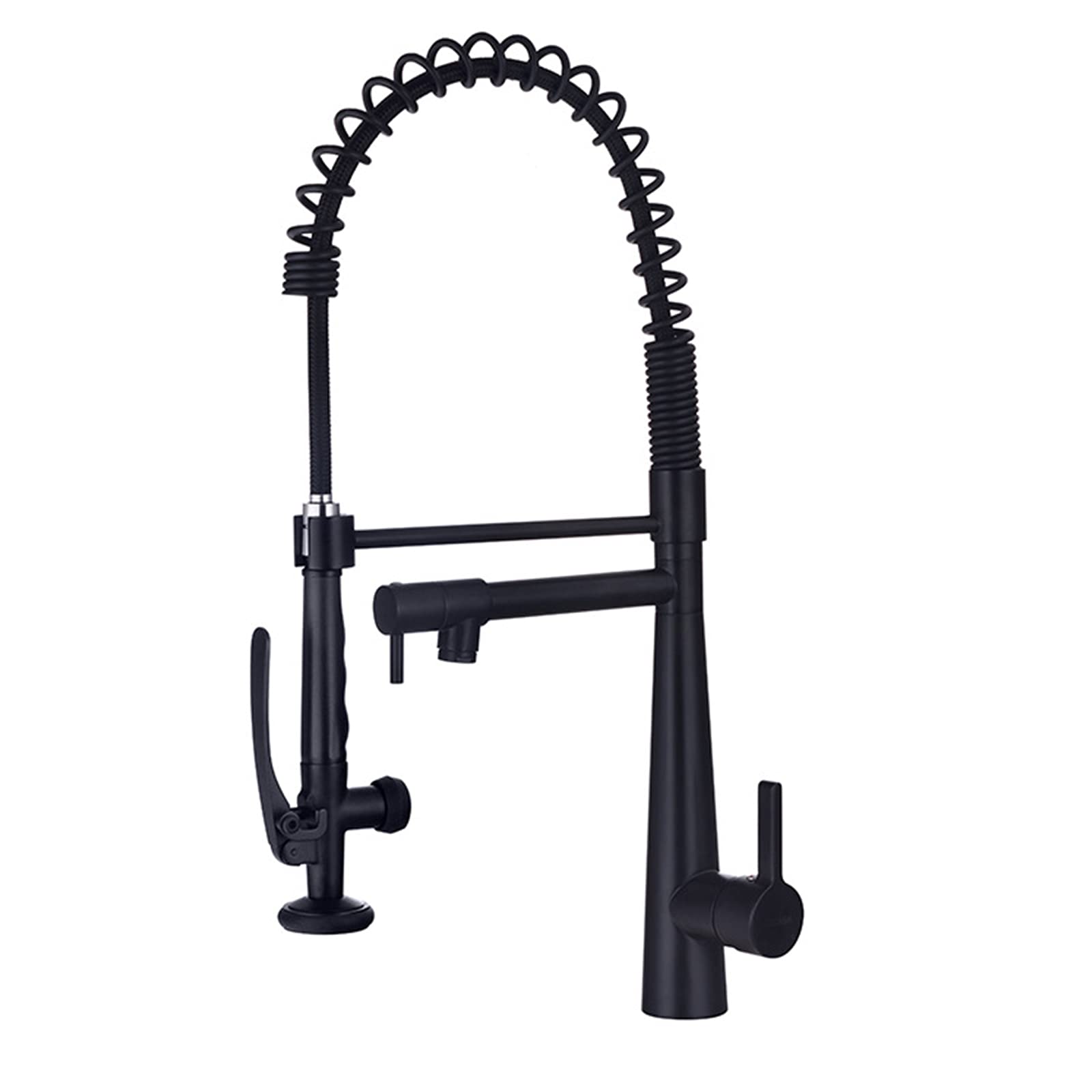 Lmysxaoz Black Kitchen Sink Faucet With Pull Down Sprayer, Brass High Arch Single Handle Spring Faucets, Hot And Cold Water Mixer Tap, Double Outlet