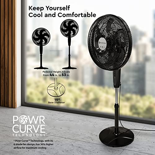Comfort Zone Czst180Bk Powrcurve Pedestal Fan, 6 Blades, Tri-Curve Grill, 180-Degree Adjustable Tilt, 3-Speed, 18-Inch, Black #TOP5