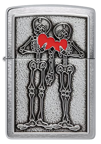 Image of Zippo Couple Love Emblem Brushed Chrome, Windproof Pocket Lighter, Refillable, (BIS Certified)