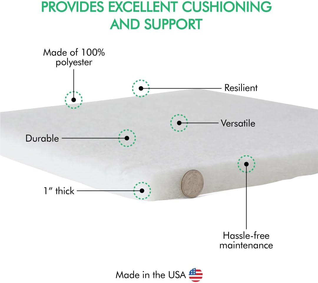 Fairfield NuFoam Pad, Densified Polyester Batting Foam, Durable Foam Pad, Ideal Craft Foam for Chair Cushions, Deck Furniture, Camping, Futons, and More, 24" x 8 Yards x 1"