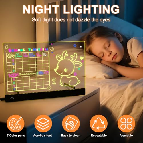 LED Maltafel Kinder, 30x20CM Leuchtende LED Zeichenbrett für Kinder, 6 Farben Touch Einstellbar 4 Licht Modi, Mit 7 Farben Stift, Ständer, Stromkabel, Abwischbarer Schwamm, Acryl Transparente Maltafel