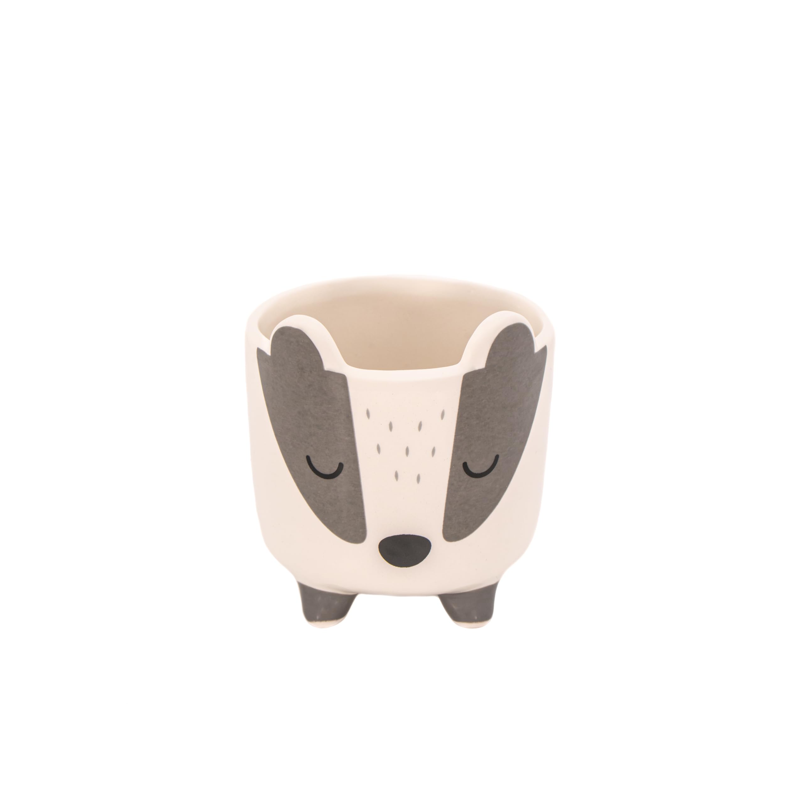 Sass & Belle Grey Badger Mini Planter On Legs - Mini Pot For Succulents, Cactus, Flower Bulbs, Quirky Home Décor, Indoor Garden Accessory, Plant Pot Gift Idea