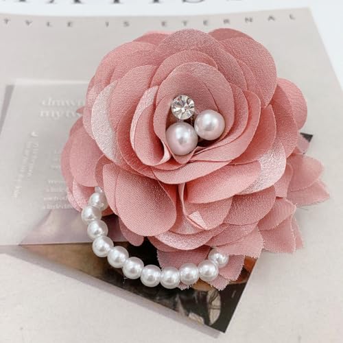 Kokoma Elegant Peony Flower Brooch Pin for Women Lady Fabric Flower Pearl Brooch Lapel Pins for Wedding Bohemia Dress Suit Ceremony Clothes Accessories Jewelry (Pink)4