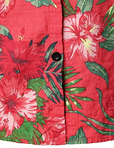 Jogal Women's Floral Blouse Casual Button Down Short Sleeve Aloha Hawaiian Shirt X-Large Coralred #TOP4