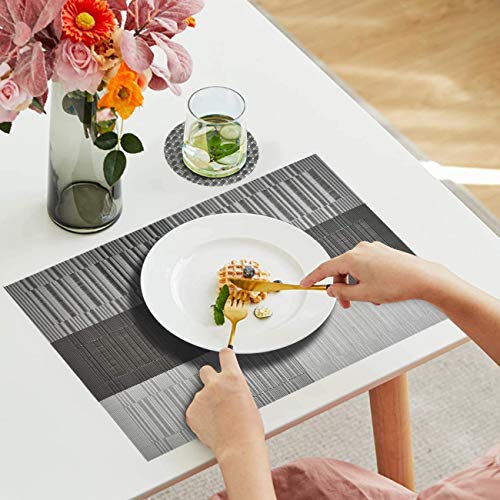 Image of YELONA Placemats for Dining Table Set of 8 - Heat Resistant, Non-Slip & Washable Woven PVC Vinyl Table Mats - 45 x 30 cm, Light Grey