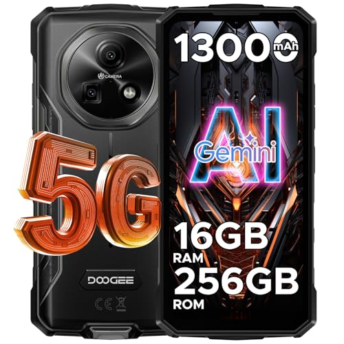 DOOGEE Fire 7 Rugged Smartphone 5G, Android 15 AI Rugged Phone, 13000mAh/18W, 16GB+256GB/2TB，6.6” HD+ 90Hz Octa-Core Android Phone, 64MP+16MP, Side Fingerprint, Face ID/OTG/NFC/Triple Card -