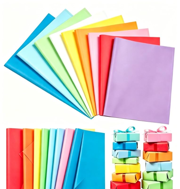 Lot de 100 feuilles de papier de soie, papier cadeau pour emballer des cadeaux, papier de soie multicolore, 70 x 50 cm, papier transparent, matériau d'emballage pour papier cadeau DIY