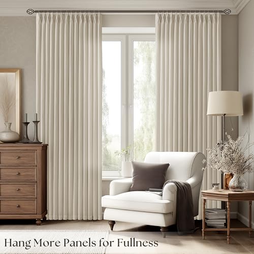 Image of Oatmeal Semi Sheer Pinch Pleated Linen Curtains 40x86 Inch Long