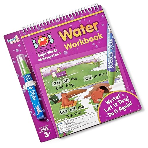 hand2mind Bob Books Water Workbook- Sight Words Kindergarten 3, Water Reveal Coloring Book for Toddlers, Mess Free Painting, Learn to Read, Quiet Time Activities for Kids 3-5, Kids Travel Must Haves