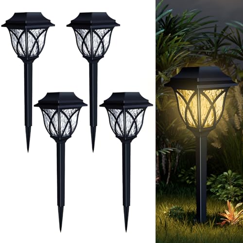 4 Paquetes de Luces Solares para Exterior Jardin, Lámparas Solares Impermeables IP65 para Exterior con Sensor...
