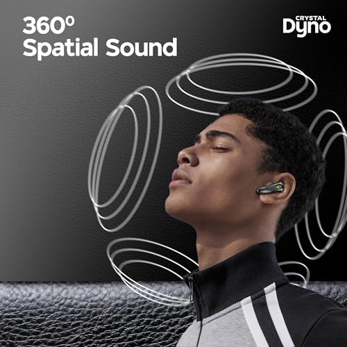 Image of truke Crystal Dyno Leather Finish True Wireless in Ear Earbuds w /Spatial Audio, 70H Battery Fast Charge Ear Buds, 13mm Driver HiFi Sound TWS, 40ms Ultra Low Latency, 4Mics ENC- RavenBlack