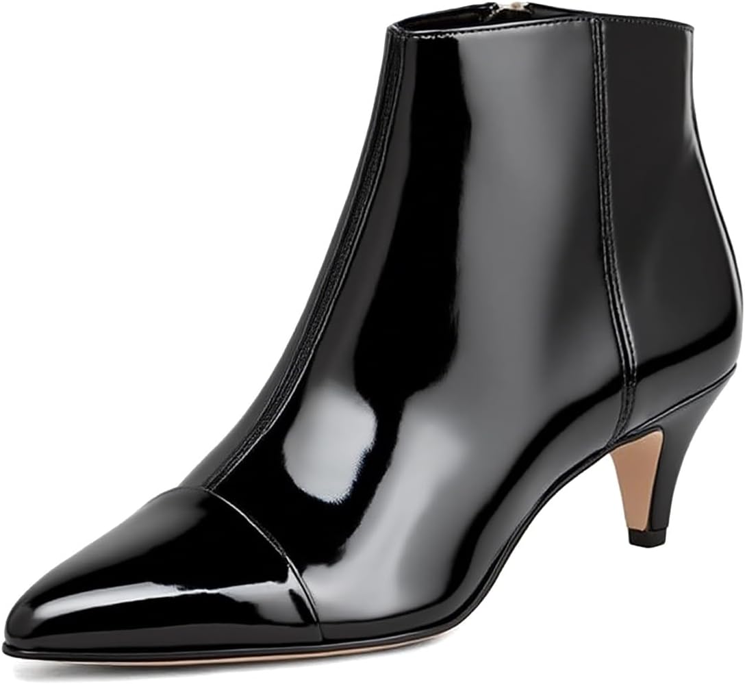 miss left Women Trendy Metallic Kitten Heel Ankle Boots Closed Pointy Toe Low Heel Side Zip Stylish Fall Booties Shoes Size 4-16 US