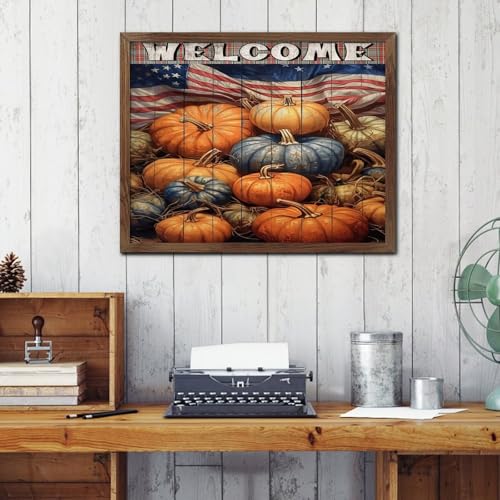 Panneau de décoration murale d'automne en bois avec citrouille positive 40x50 cm
