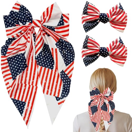 3 Piezas Pinzas para el Cabello con Lazo Patriótico de 4 de Julio en Rojo, Blanco y Azul con Estrellas y Rayas - Clips de Cabello con Bandera Americana para Mujer miniatura 1