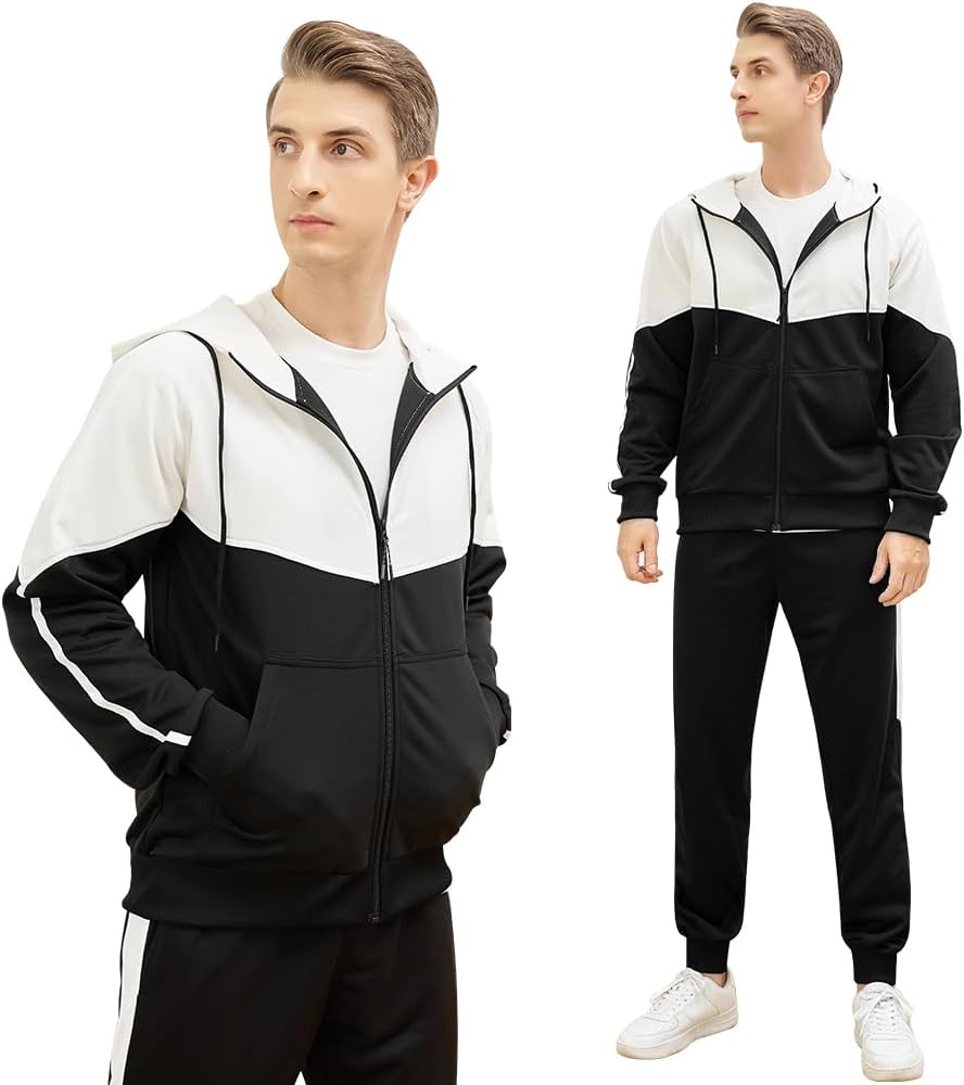 MANTORS Men's Hooded Athletic Tracksuit Casual 2 Pieces Suits Color Block Hoodies and Sweatpants Set - Image 3