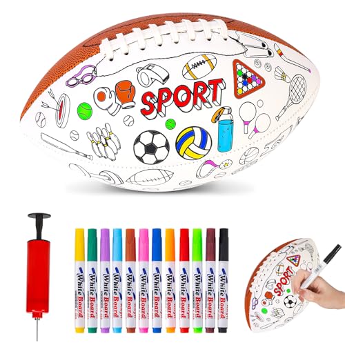 Size 6 Kids Football Custom Color Youth Size Football Color Your Own Footballs Includes Air Pump 12 Pcs Makers DIY Coloring Footballs Craft Gifts 10.4 Inches Youth Football Toys For Boys Sport Fans