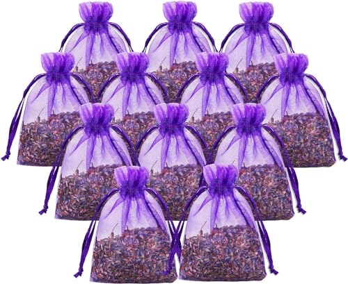 Homarket Lavender Sachet Bags,5g/12pcs for Drawers and Closets Anywhere Fresheners,Dried Lavender Flowers,Longer Lasting Fresh