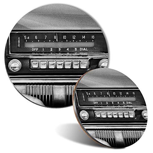 Mouse Mat & Coaster Set - BW - Old Car Radio Vintage Classic 20 cm & 9 cm for Computer & Laptop, Office, Non-slip Base #43297