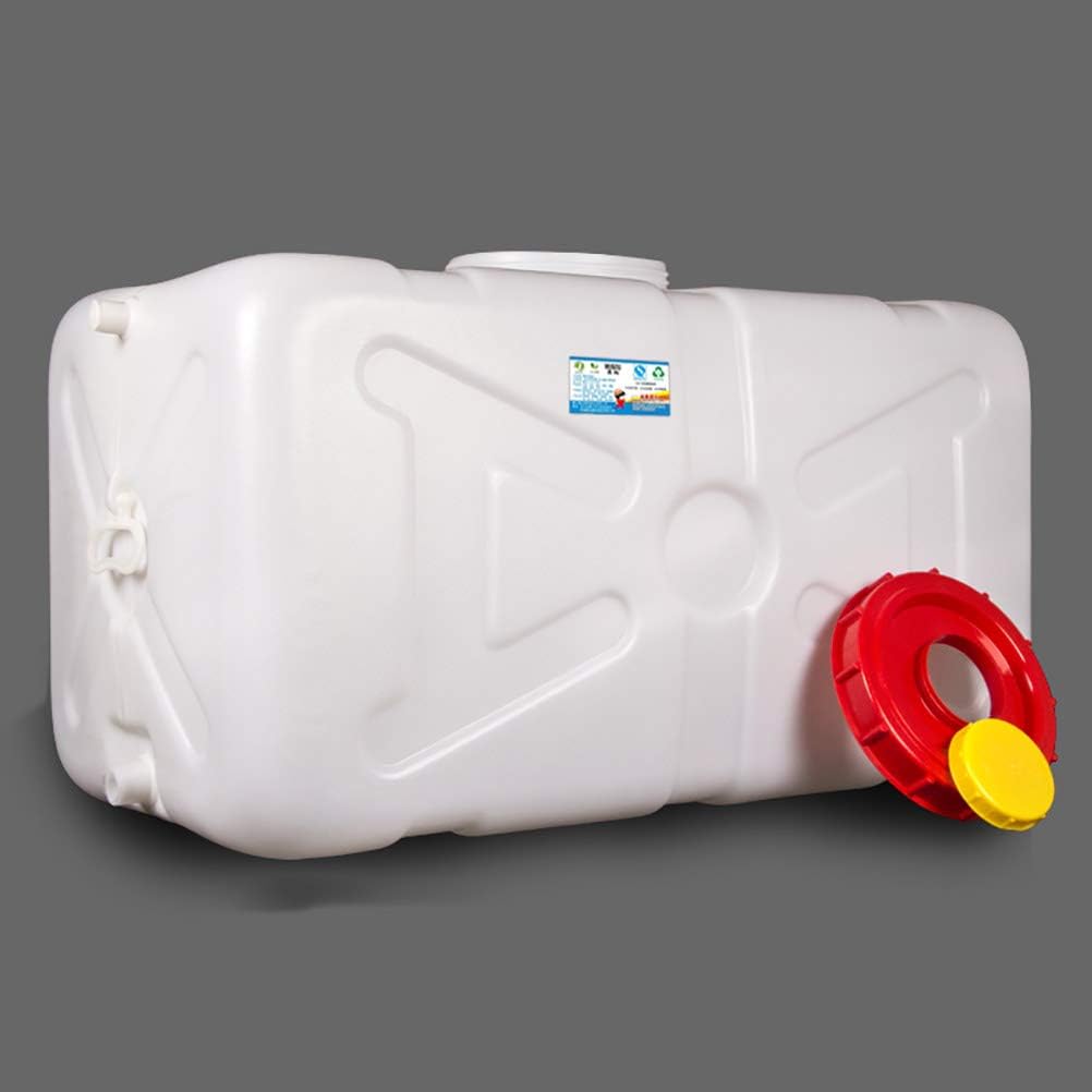 Water Tank Food Grade Water Storage Barrel with Spout Hose,Home Horizontal Plastic Water Tank,Water Storage Bucket,Rectangular Survival Supply Barrel White(Size:110L)