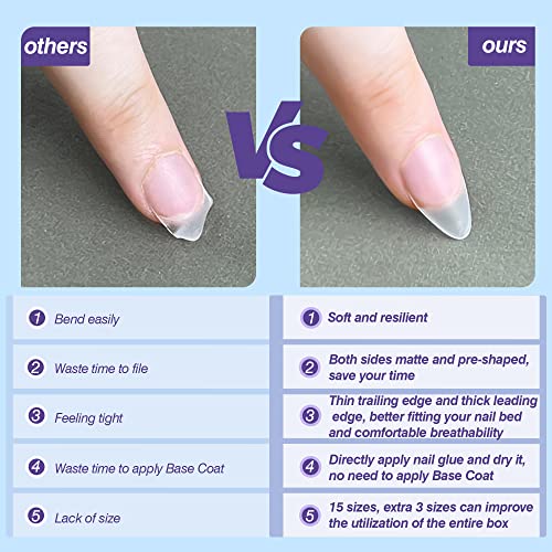 Una Gella Extra Short Round Almond Nails Tips 360Pcs 15 Sizes Press On Nails Short Oval Almond False Fake Tips Full Matte For Full Cover Extra Short Almond Nails Pre-Shape For Nail Extension Diy Salon Soft Gel Tips #TOP2