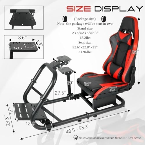 Marada Racing Sim Cockpit Stand with comfortable Seat Fit for Logitech/Fanatec/Thrustmaster G27 G923 G920,Large Round Tube&Adjustable Professional Driving Race Mount,Wheel Pedal Handbrake Not Included