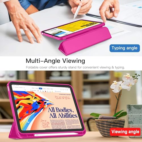 Image of Printme Compatible with iPad (A16) 11th Generation Case 11 Inch 2025, for iPad 10th Generation Case 10.9 Inch 2022 with Pencil Holder, Slim Trifold Stand Protective Cover with Soft TPU Back (Hot Pink)