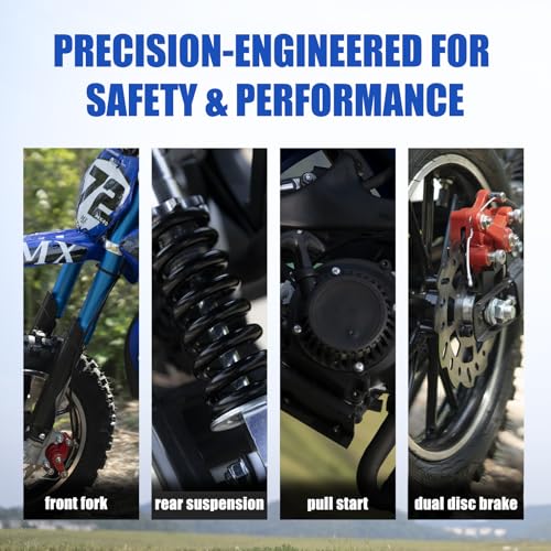 Image of Gas Dirt Bikes for Kids, 50cc 2 Stroke Kids Dirt Bike, 49cc Dirt Bike Up to 24 MPH Pull Start, Pit Bike for Boys Girls, Gas Dirt Bike Dual Disc Brake Inverted Fork Off Road Blue with Armor Suit Set