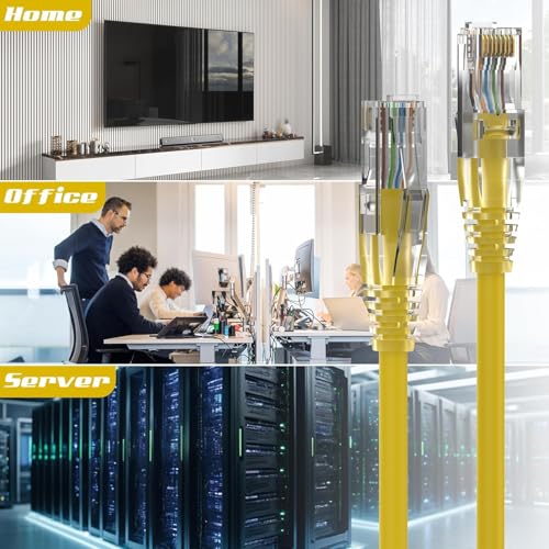 Image of 7ft 10 Pack LAN Patch Cable 24 AWG Cat6 RJ45 Ethernet Network Cord | High Speed Server & Office Networking | Yellow Patch Lead - Durable & Flexible