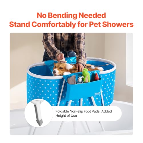 VEVOR Tragbare Hundebadewanne, erhöhte & zusammenklappbare, Haustierbadewanne mit Schnellentwässerung, Badewanne zum Waschen & Pflegen Kleiner & mittelgroßer Hunde und Katzen, Hellblau