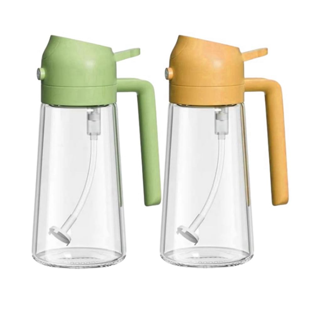 Osmond 2-In-1 Oil Dispenser and Oil Sprayer, About 16oz Glass Oil Dispenser Bottle for Kitchen Easy Install (2Pcs) Green & Orange