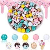Whaline 100Pcs Colorful Summer Round Ice Cream Shape Wood Beads With Holes for Birthday Jewelry Making DIY Home Party Decor, 10 Styles