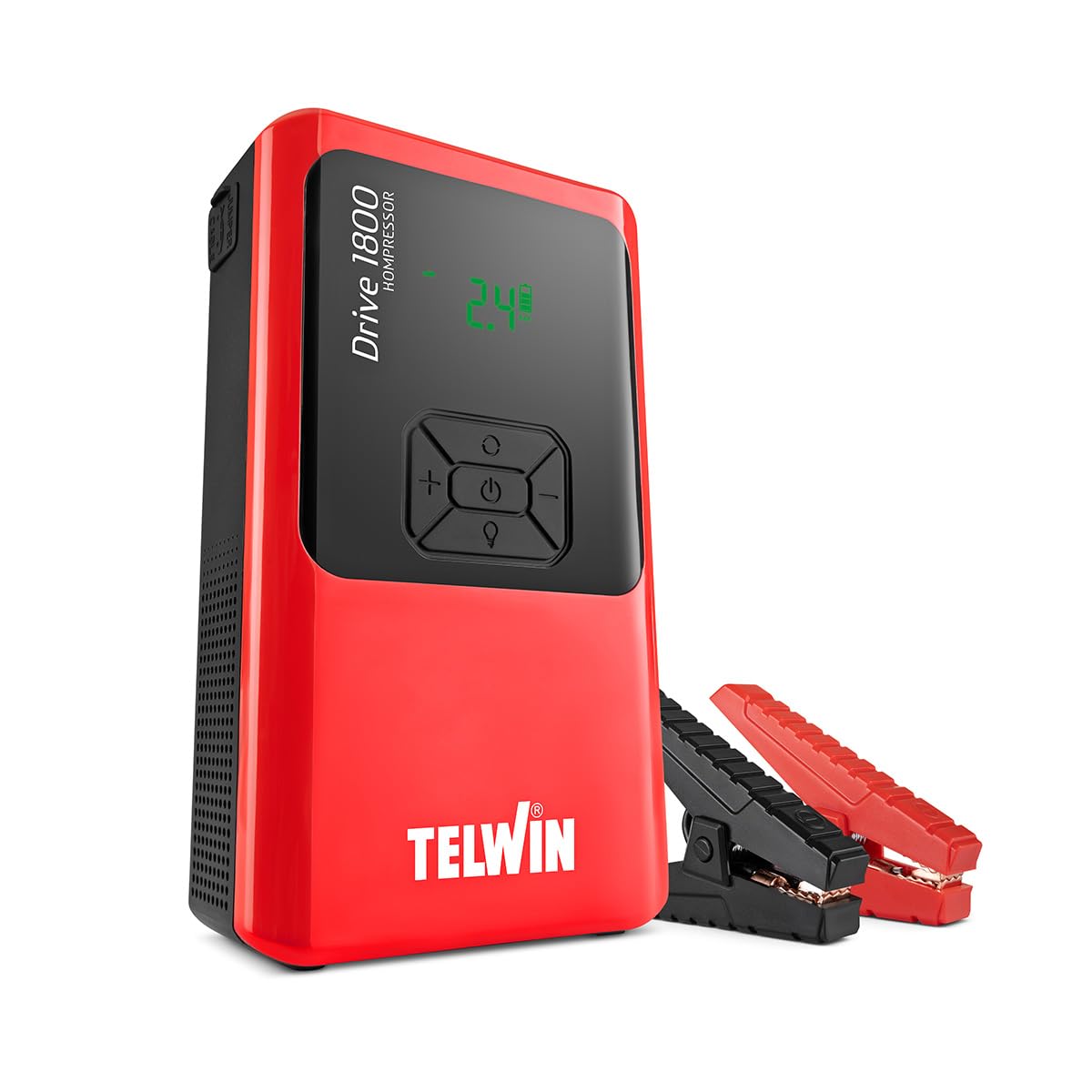 Telwin Drive 1800 Kompressor, 12V Tragbarer und Ultrakompakter Multifunktions-Starthilfe-Booster für Auto, Motorrad mit Integriertem Kompressor, Powerbank, LED-Licht, 1800A Startstrom max