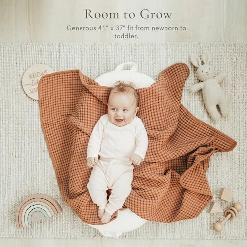Image of Konssy Waffle Baby Blanket for Boys & Girls, Soft Newborn Swaddle Blanket | Waffle Knit, Cozy Crib Blanket Neutral for Nursery, Stroller & Toddler Bed, Machine Washable, 41 inch x 37 inch(Brown)