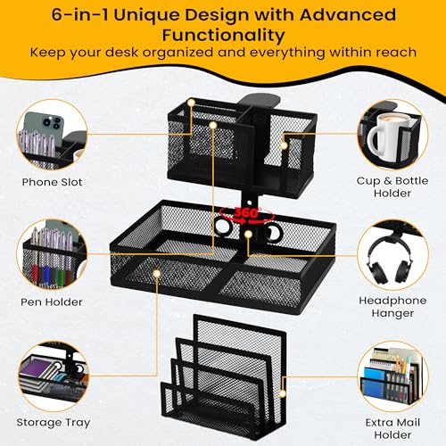 6-in-1 Under Desk Drawer Organizer with Clip On Cup Holder, Easy to Install Standing Desk Drawer Attachment, Space-Saving Clamp Organizer for Home & Office - Image 5