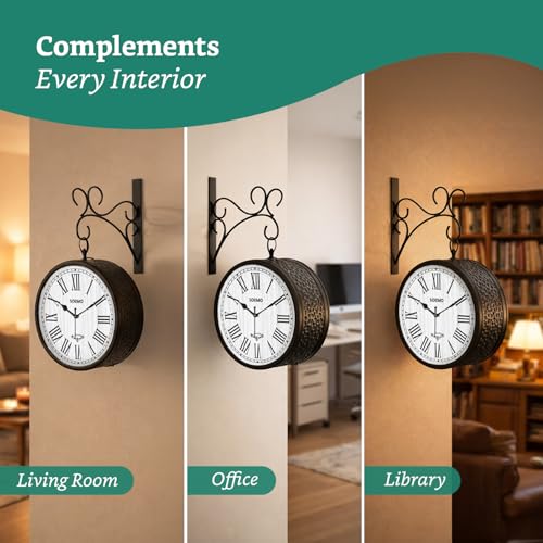 Image of Amazon Brand - Solimo Double Sided Vintage Station Wall Clock, One Side Roman and Other Side Numeral dial (10 Inches, Black)