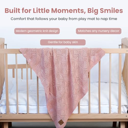 Image of Emily Design 100% Organic Cotton Baby Blanket 80 x 100 cm Pink - GOTS Certified, Soft Swaddling Cloth, 80 x 100 cm, Gender Neutral, Newborn Cuddly Blanket